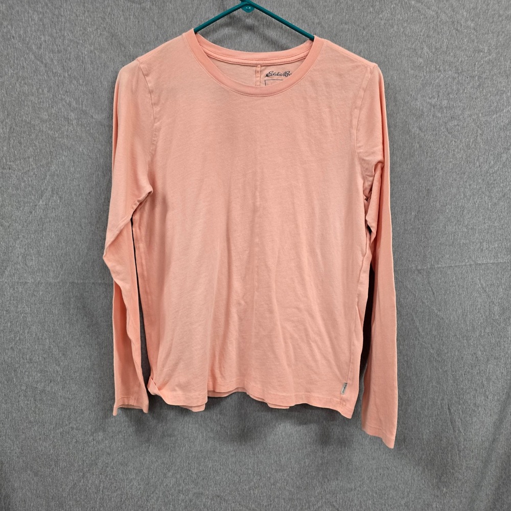 Eddie Bauer Womens Long Sleeve Crewneck T-Shirt Peach Coral Cotton Size S